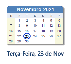 23 Novembro 2021 calendario