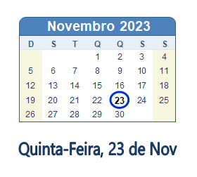 23 Novembro 2023 calendario