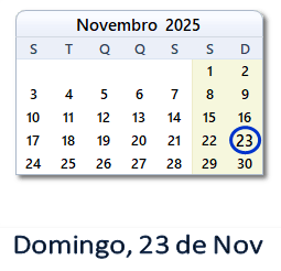 23 Novembro 2025 calendario