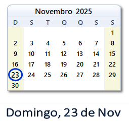 23 Novembro 2025 calendario