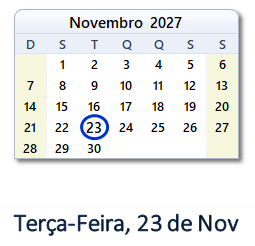 23 Novembro 2027 calendario