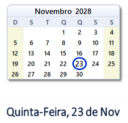 23 Novembro 2028 calendario