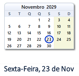 23 Novembro 2029 calendario