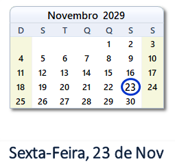 23 Novembro 2029 calendario