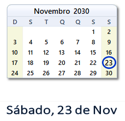 23 Novembro 2030 calendario