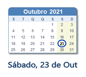 23 Outubro 2021 calendario