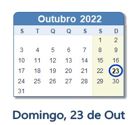 23 Outubro 2022 calendario