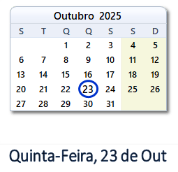 23 Outubro 2025 calendario