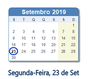 23 Setembro 2019 calendario