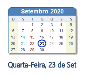 23 Setembro 2020 calendario
