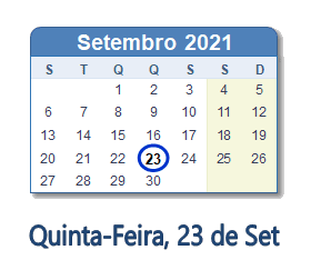 23 Setembro 2021 calendario