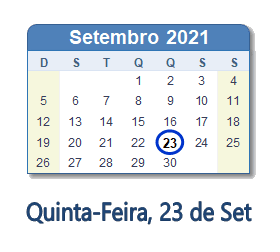 23 Setembro 2021 calendario