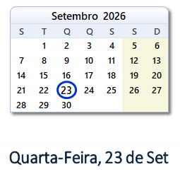 23 Setembro 2026 calendario