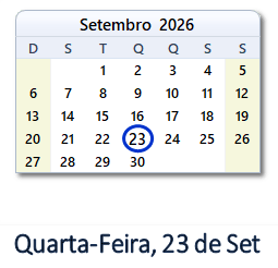 23 Setembro 2026 calendario