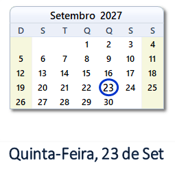 23 Setembro 2027 calendario