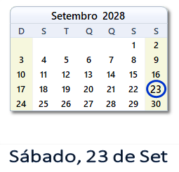23 Setembro 2028 calendario