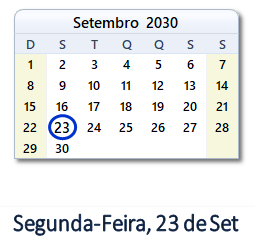 23 Setembro 2030 calendario