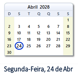 24 Abril 2028 calendario