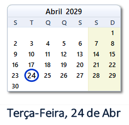 24 Abril 2029 calendario