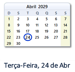 24 Abril 2029 calendario