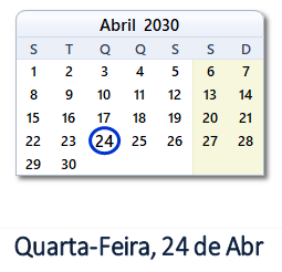 24 Abril 2030 calendario