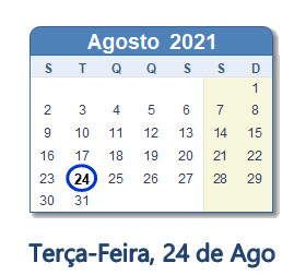 24 Agosto 2021 calendario