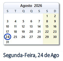 24 Agosto 2026 calendario