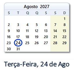 24 Agosto 2027 calendario
