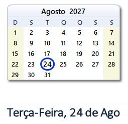 24 Agosto 2027 calendario