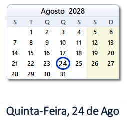 24 Agosto 2028 calendario