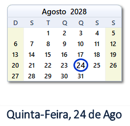24 Agosto 2028 calendario