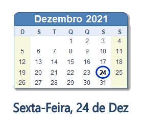 24 Dezembro 2021 calendario