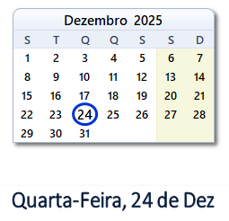 24 Dezembro 2025 calendario