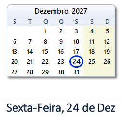 24 Dezembro 2027 calendario