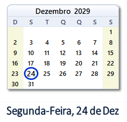 24 Dezembro 2029 calendario