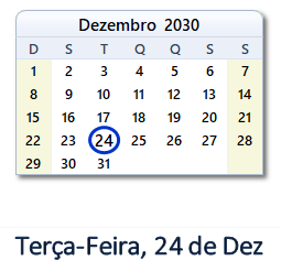 24 Dezembro 2030 calendario