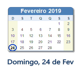 24 Fevereiro 2019 calendario