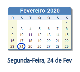 24 Fevereiro 2020 calendario
