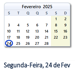 24 Fevereiro 2025 calendario