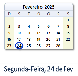 24 Fevereiro 2025 calendario