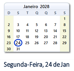 24 Janeiro 2028 calendario