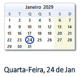 24 Janeiro 2029 calendario