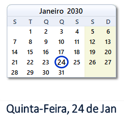24 Janeiro 2030 calendario