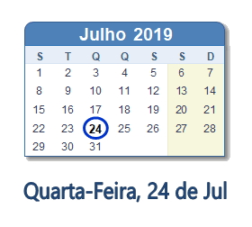 24 Julho 2019 calendario