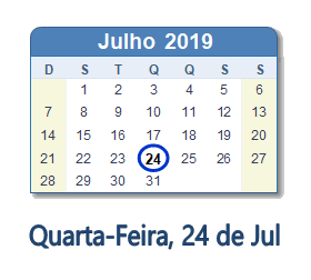 24 Julho 2019 calendario