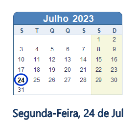 24 Julho 2023 calendario