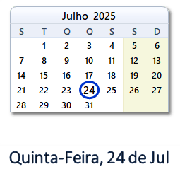 24 Julho 2025 calendario
