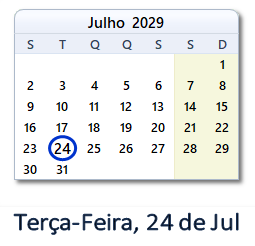 24 Julho 2029 calendario