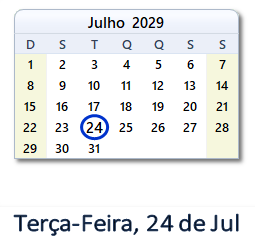 24 Julho 2029 calendario