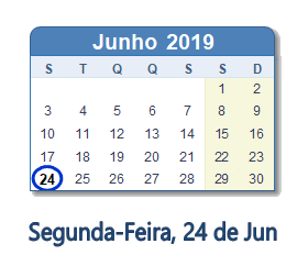 24 Junho 2019 calendario